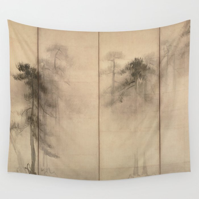 Pine Trees Six-Fold Azuchi-Momoyama Period Japanese Screen - Hasegawa Tohaku Wall Tapestry Gallery Image 4