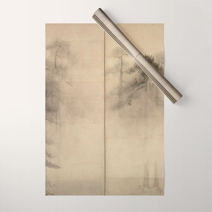 Pine Trees Six-Fold Azuchi-Momoyama Period Japanese Screen - Hasegawa Tohaku Wrapping Paper Gallery Image 1