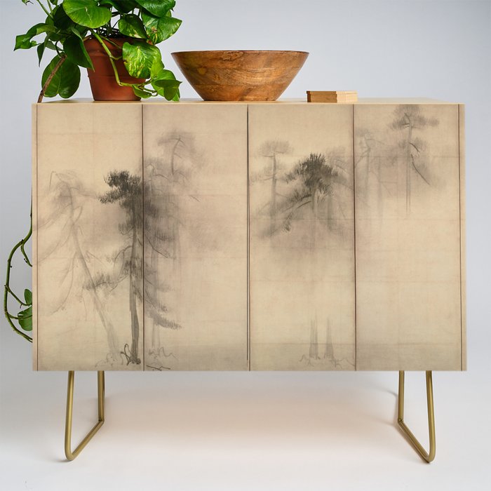 Pine Trees Six-Fold Azuchi-Momoyama Period Japanese Screen - Hasegawa Tohaku Credenza Gallery Image 1