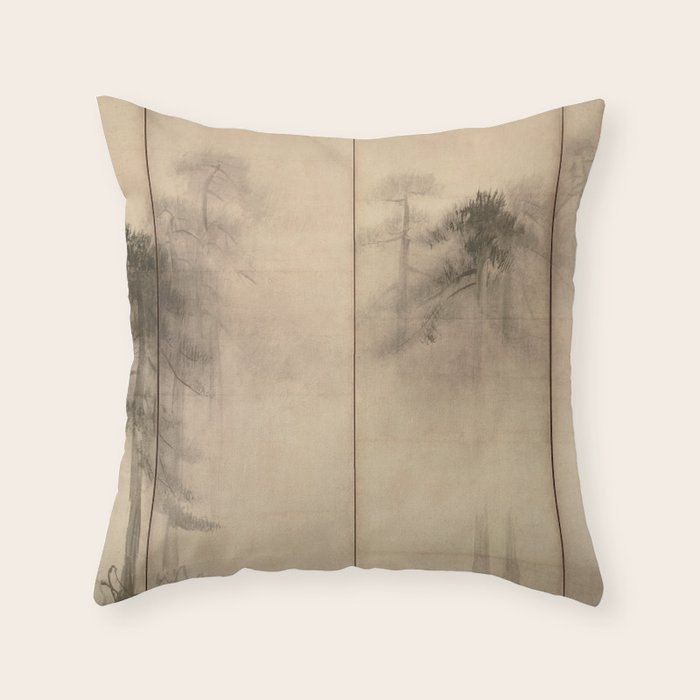 Pine Trees Six-Fold Azuchi-Momoyama Period Japanese Screen - Hasegawa Tohaku Throw Pillow Gallery Image 6