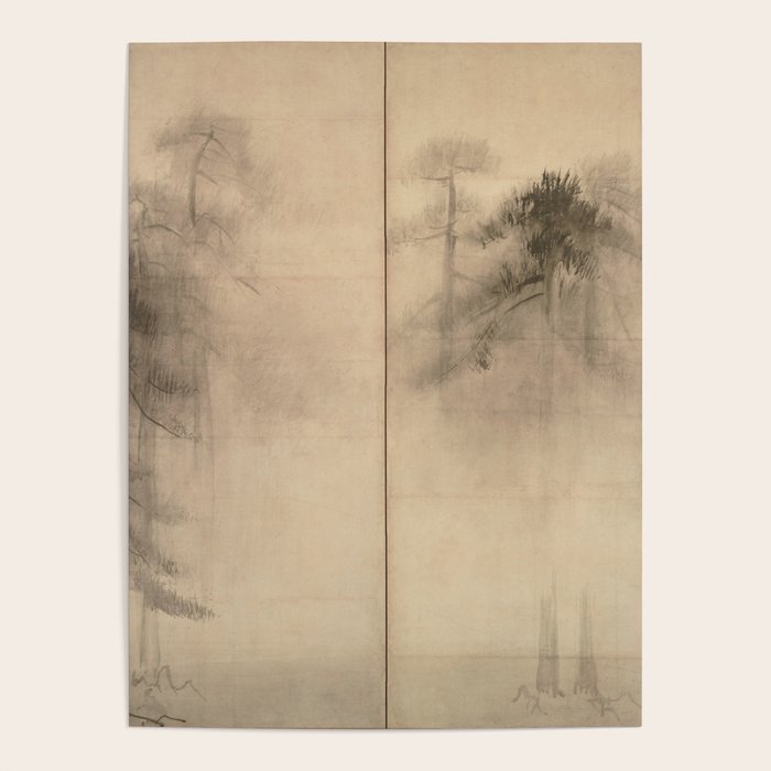 Pine Trees Six-Fold Azuchi-Momoyama Period Japanese Screen - Hasegawa Tohaku Poster Gallery Image 4
