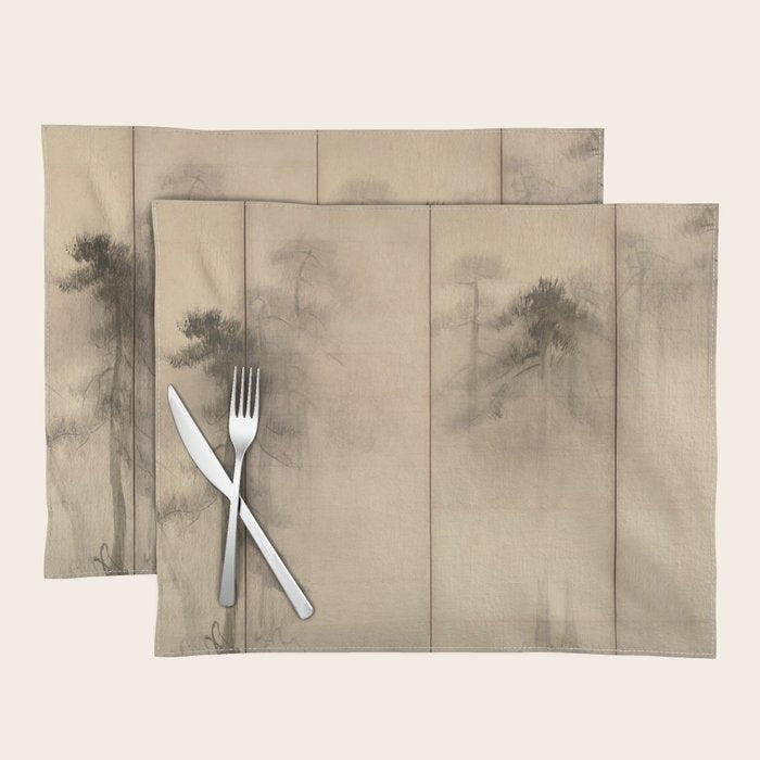 Pine Trees Six-Fold Azuchi-Momoyama Period Japanese Screen - Hasegawa Tohaku Placemat Gallery Image 1