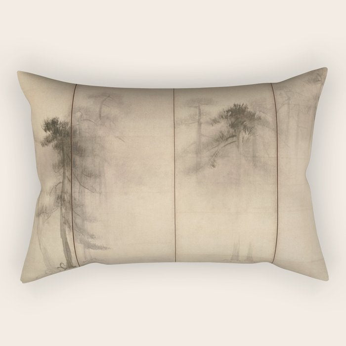 Pine Trees Six-Fold Azuchi-Momoyama Period Japanese Screen - Hasegawa Tohaku Rectangular Pillow Gallery Image 2