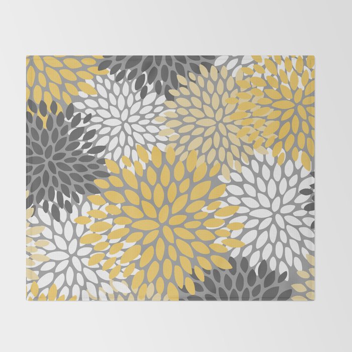 Modern Elegant Chic Floral Pattern, Soft Yellow, Gray, White Throw Blanket Gallery Image 2
