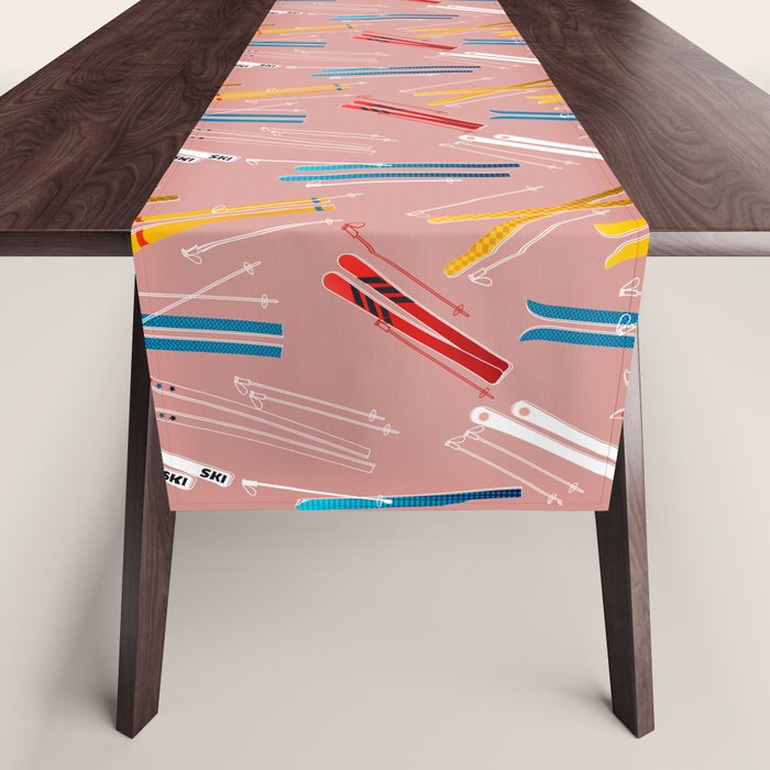 Colorful Ski Illustration and Pattern no 2 Table Runner Gallery Image 1
