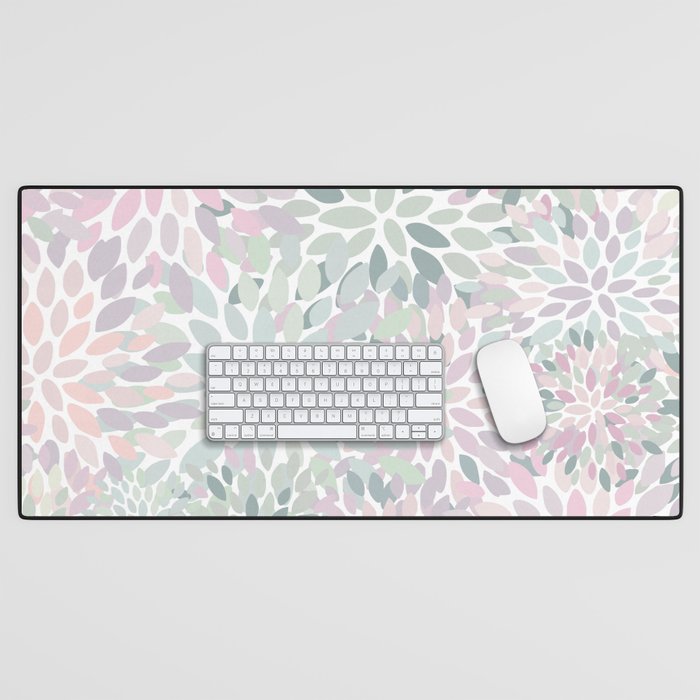 Festive, Floral Prints, Pink and Green, Modern Print Art Desk Mat Gallery Image 1