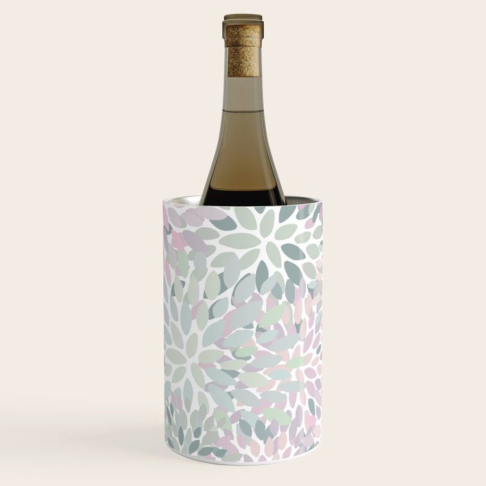 Festive, Floral Prints, Pink and Green, Modern Print Art Wine Chiller Gallery Image 1