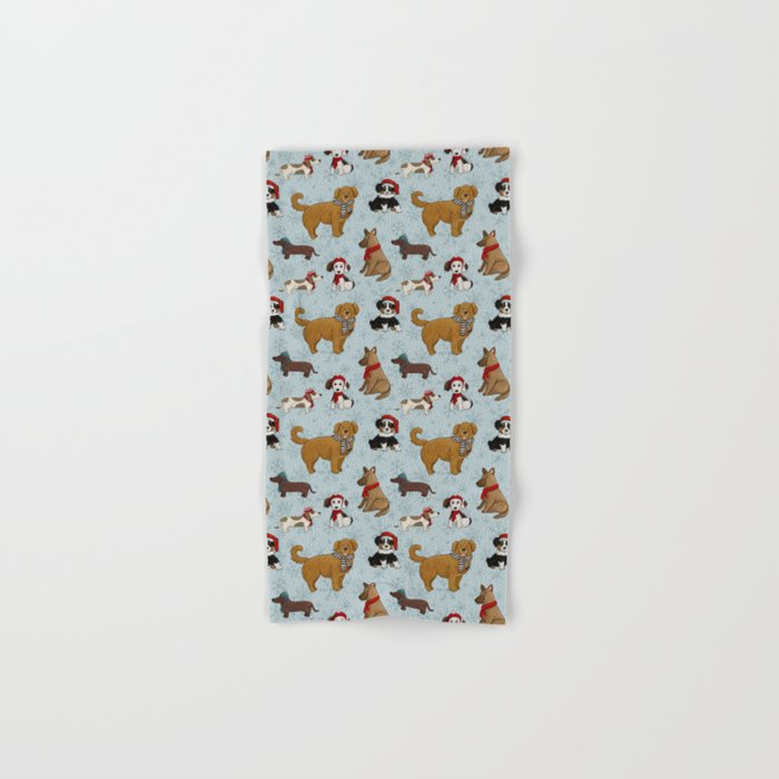 Christmas Puppies, Holiday Dog Print, Cute Puppy Pattern, Winter Pups Bath Towel Gallery Image 1