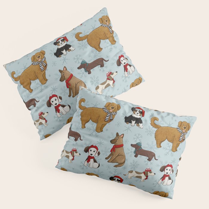 Christmas Puppies, Holiday Dog Print, Cute Puppy Pattern, Winter Pups Pillow Sham Gallery Image 3