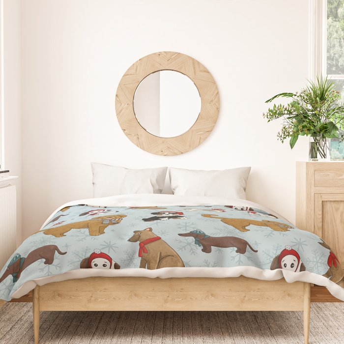 Christmas Puppies, Holiday Dog Print, Cute Puppy Pattern, Winter Pups Duvet Cover Gallery Image 3