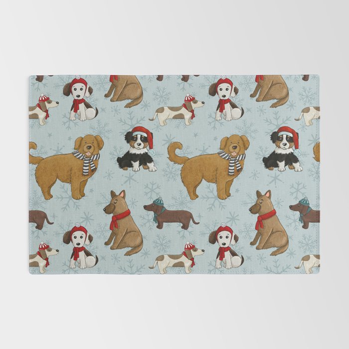 Christmas Puppies, Holiday Dog Print, Cute Puppy Pattern, Winter Pups Rug Gallery Image 2