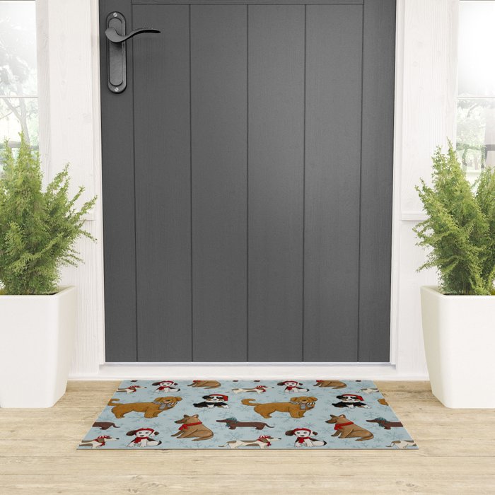 Christmas Puppies, Holiday Dog Print, Cute Puppy Pattern, Winter Pups Welcome Mat Gallery Image 3