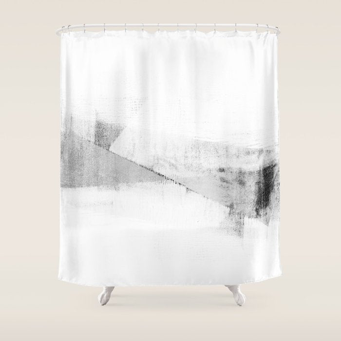 Grey and White Minimalist Geometric Abstract Shower Curtain Gallery Image 1