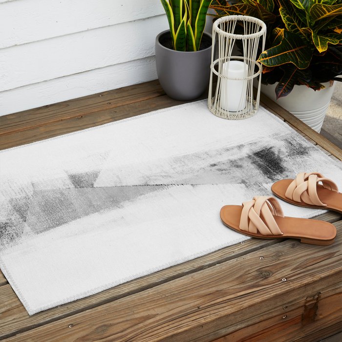 Grey and White Minimalist Geometric Abstract Outdoor Rug Gallery Image 2