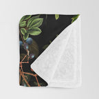 Vintage & Shabby Chic - vintage botanical wildflowers and berries on black Throw Blanket Gallery Image 3