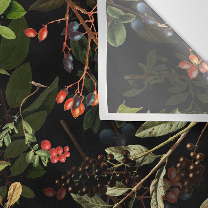 Vintage & Shabby Chic - vintage botanical wildflowers and berries on black Wall Tapestry Gallery Image 3