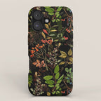 Vintage & Shabby Chic - vintage botanical wildflowers and berries on black iPhone Case Gallery Image 1