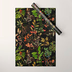 Vintage & Shabby Chic - vintage botanical wildflowers and berries on black Wrapping Paper Gallery Image 1