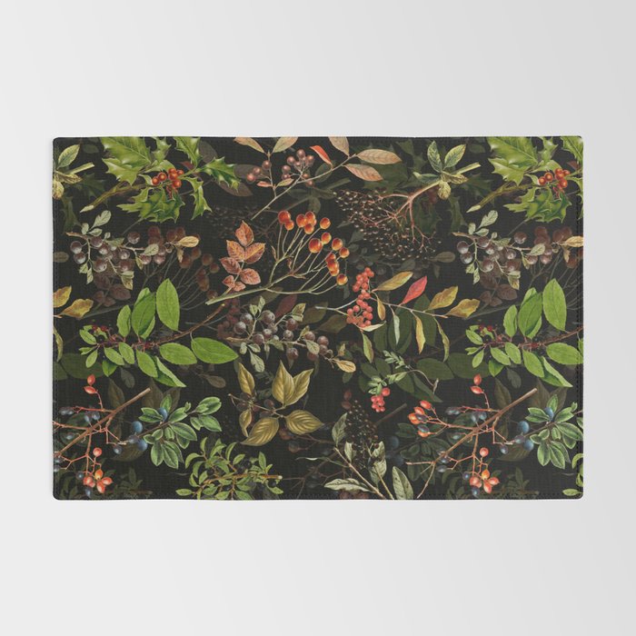 Vintage & Shabby Chic - vintage botanical wildflowers and berries on black Rug Gallery Image 2