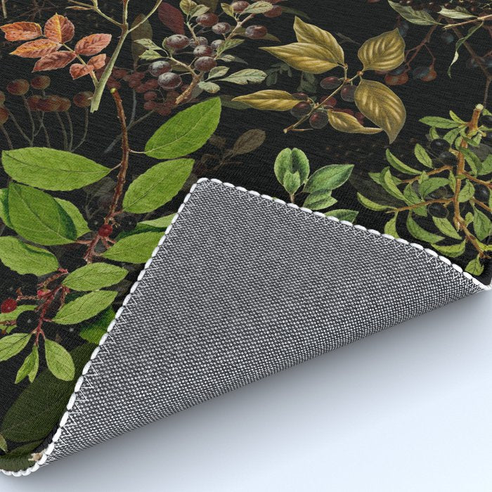 Vintage & Shabby Chic - vintage botanical wildflowers and berries on black Rug Gallery Image 4