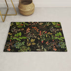 Vintage & Shabby Chic - vintage botanical wildflowers and berries on black Rug Gallery Image 1