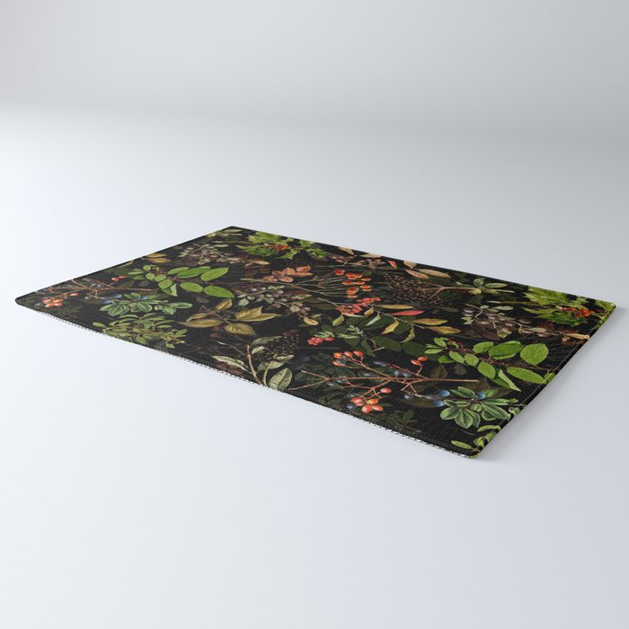 Vintage & Shabby Chic - vintage botanical wildflowers and berries on black Rug Gallery Image 3