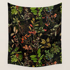 Vintage & Shabby Chic - vintage botanical wildflowers and berries on black Wall Tapestry Gallery Image 4