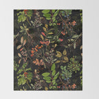 Vintage & Shabby Chic - vintage botanical wildflowers and berries on black Throw Blanket Gallery Image 2