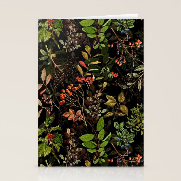Vintage & Shabby Chic - vintage botanical wildflowers and berries on black Stationery Card Gallery Image 2