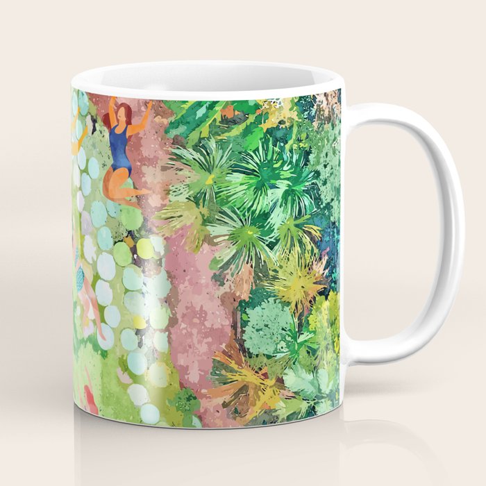 Tropical Vacay | Rainforest Jungle Botanical Lush Nature | Summer Lake People Swim | Boho Painting Coffee Mug Gallery Image 1