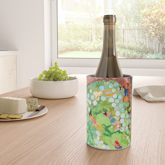 Tropical Vacay | Rainforest Jungle Botanical Lush Nature | Summer Lake People Swim | Boho Painting Wine Chiller Gallery Image 4