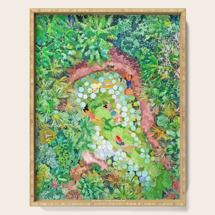 Tropical Vacay | Rainforest Jungle Botanical Lush Nature | Summer Lake People Swim | Boho Painting Serving Tray Gallery Image 1