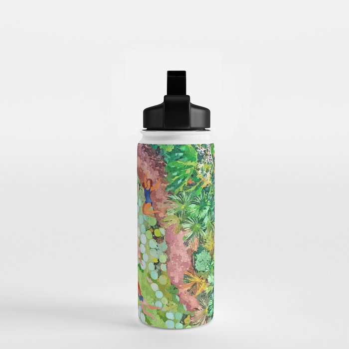 Tropical Vacay | Rainforest Jungle Botanical Lush Nature | Summer Lake People Swim | Boho Painting Water Bottle Gallery Image 2