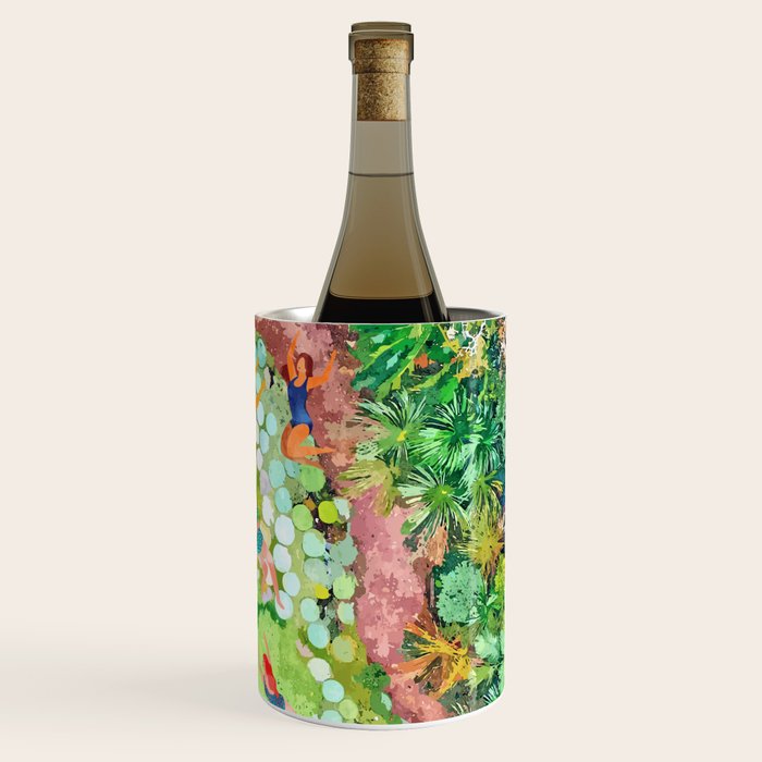 Tropical Vacay | Rainforest Jungle Botanical Lush Nature | Summer Lake People Swim | Boho Painting Wine Chiller Gallery Image 3