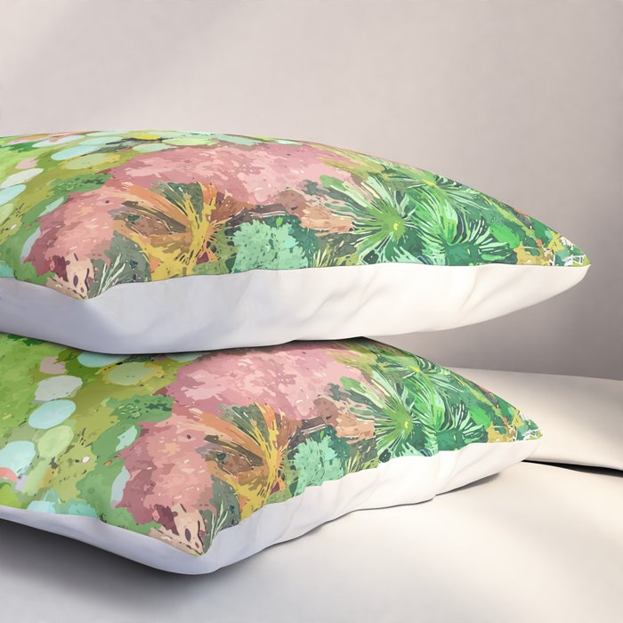 Tropical Vacay | Rainforest Jungle Botanical Lush Nature | Summer Lake People Swim | Boho Painting Pillow Sham Gallery Image 3