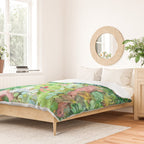 Tropical Vacay | Rainforest Jungle Botanical Lush Nature | Summer Lake People Swim | Boho Painting Duvet Cover Gallery Image 2
