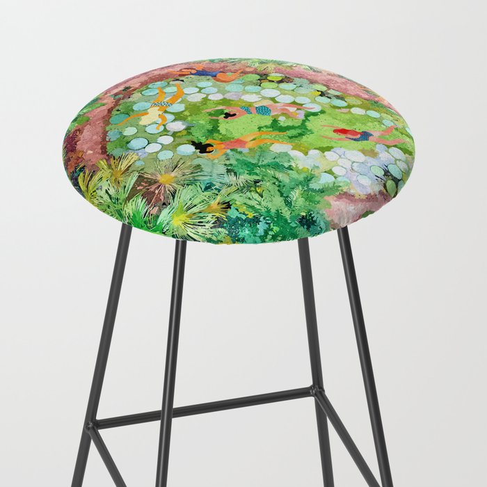 Tropical Vacay | Rainforest Jungle Botanical Lush Nature | Summer Lake People Swim | Boho Painting Stool Gallery Image 2