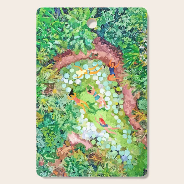 Tropical Vacay | Rainforest Jungle Botanical Lush Nature | Summer Lake People Swim | Boho Painting Cutting Board Gallery Image 1