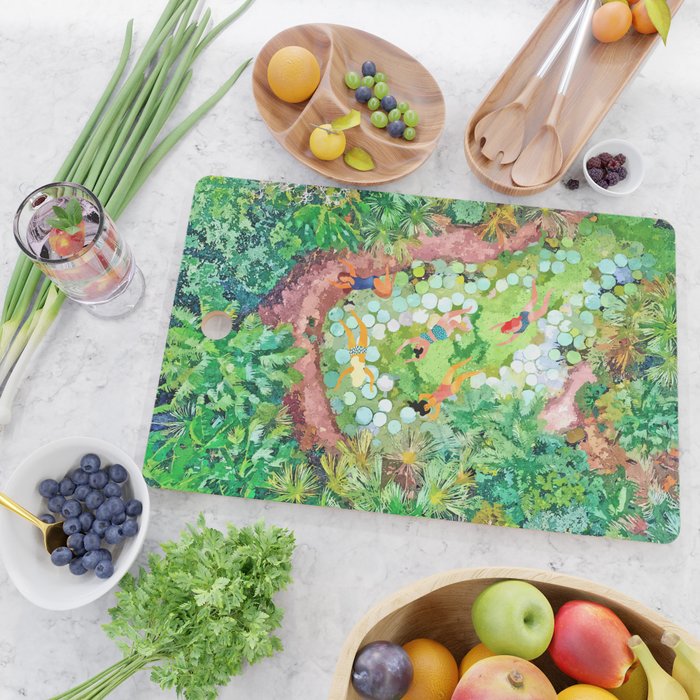 Tropical Vacay | Rainforest Jungle Botanical Lush Nature | Summer Lake People Swim | Boho Painting Cutting Board Gallery Image 2