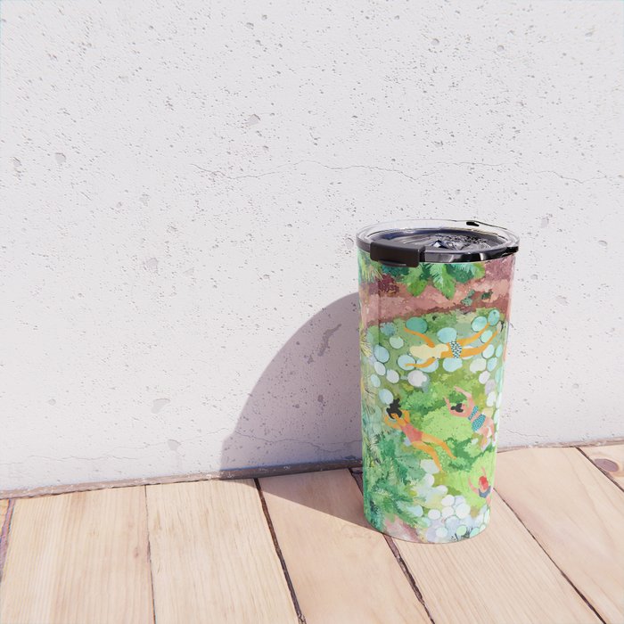 Tropical Vacay | Rainforest Jungle Botanical Lush Nature | Summer Lake People Swim | Boho Painting Travel Mug Gallery Image 4