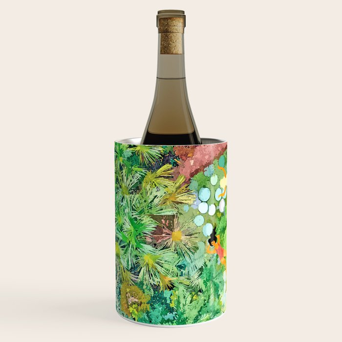 Tropical Vacay | Rainforest Jungle Botanical Lush Nature | Summer Lake People Swim | Boho Painting Wine Chiller Gallery Image 2