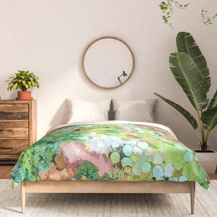 Tropical Vacay | Rainforest Jungle Botanical Lush Nature | Summer Lake People Swim | Boho Painting Comforter Gallery Image 3