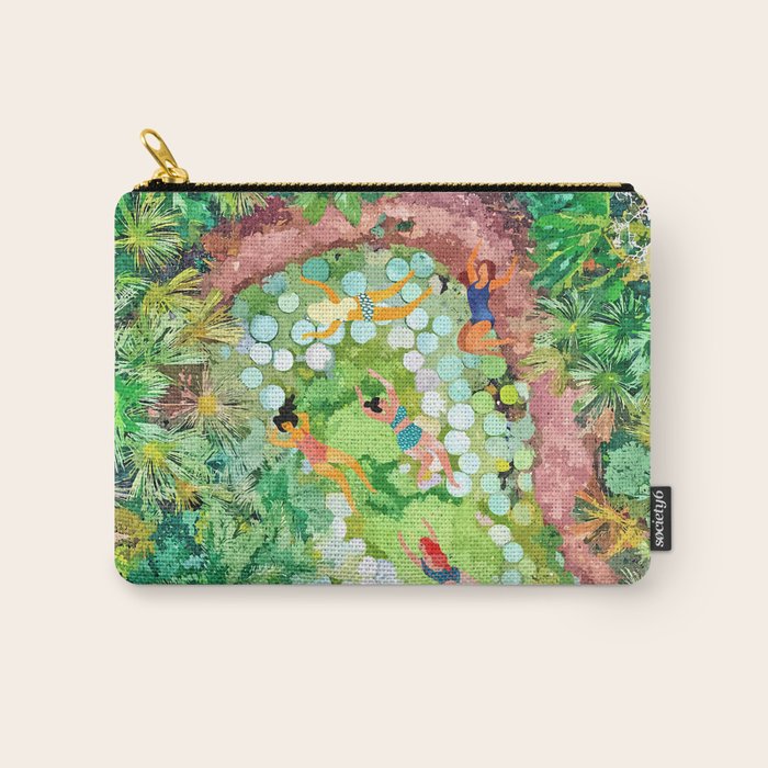 Tropical Vacay | Rainforest Jungle Botanical Lush Nature | Summer Lake People Swim | Boho Painting Carry All Pouch Gallery Image 1