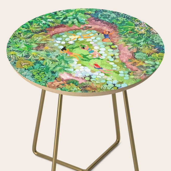 Tropical Vacay | Rainforest Jungle Botanical Lush Nature | Summer Lake People Swim | Boho Painting Side Table Gallery Image 2