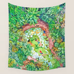 Tropical Vacay | Rainforest Jungle Botanical Lush Nature | Summer Lake People Swim | Boho Painting Wall Tapestry Gallery Image 4