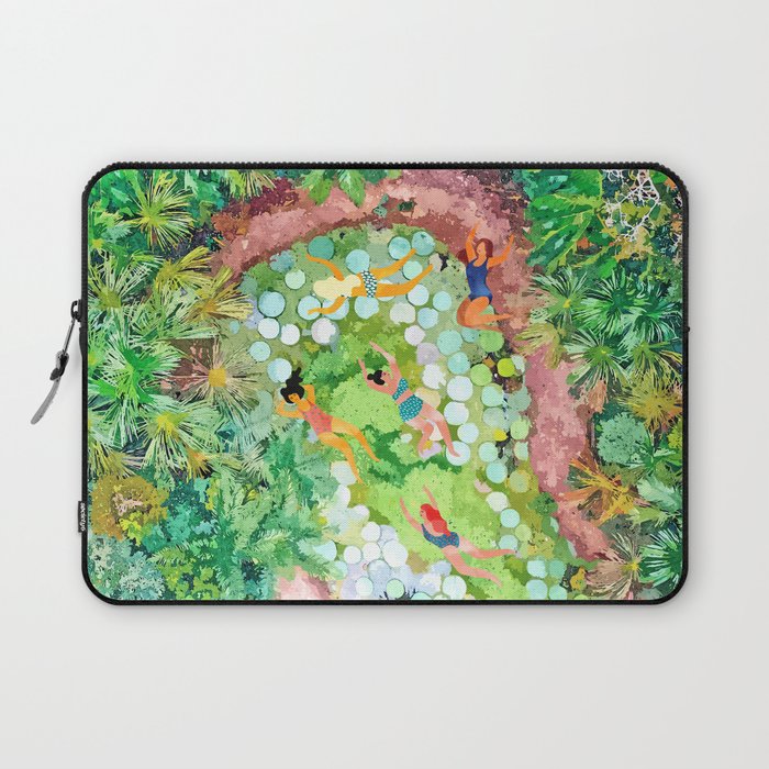 Tropical Vacay | Rainforest Jungle Botanical Lush Nature | Summer Lake People Swim | Boho Painting Laptop Sleeve Gallery Image 1