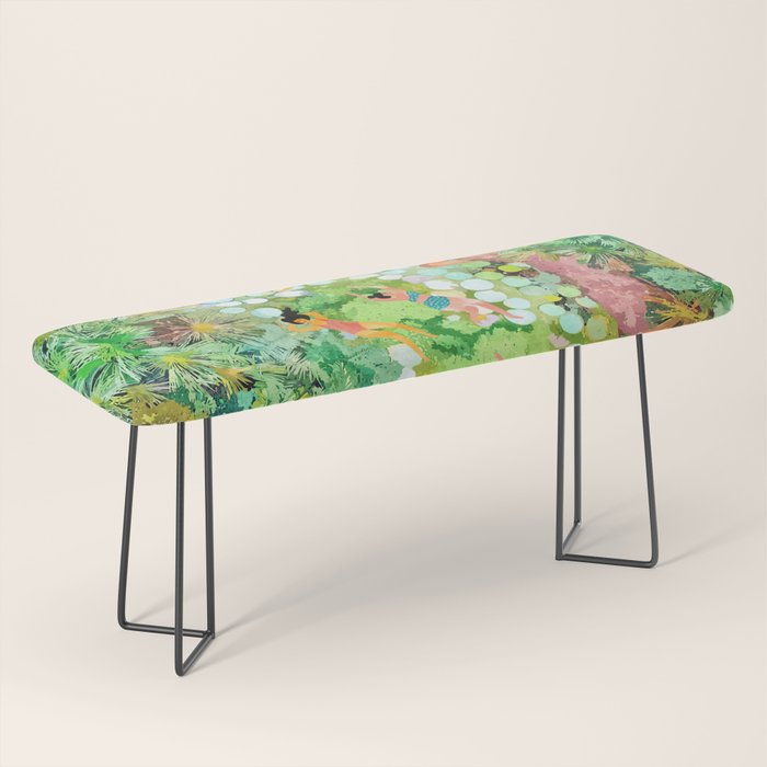 Tropical Vacay | Rainforest Jungle Botanical Lush Nature | Summer Lake People Swim | Boho Painting Bench Gallery Image 1