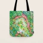 Tropical Vacay | Rainforest Jungle Botanical Lush Nature | Summer Lake People Swim | Boho Painting Tote Bag Gallery Image 1