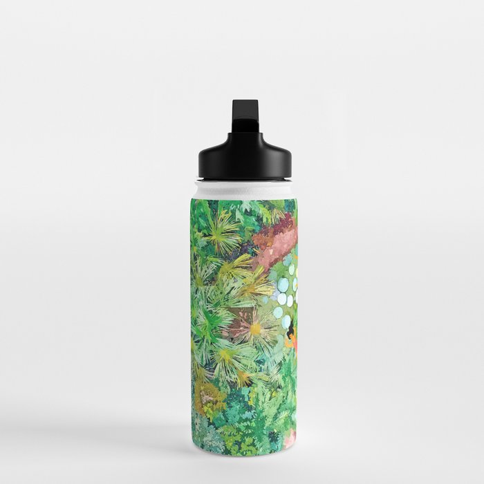 Tropical Vacay | Rainforest Jungle Botanical Lush Nature | Summer Lake People Swim | Boho Painting Water Bottle Gallery Image 3