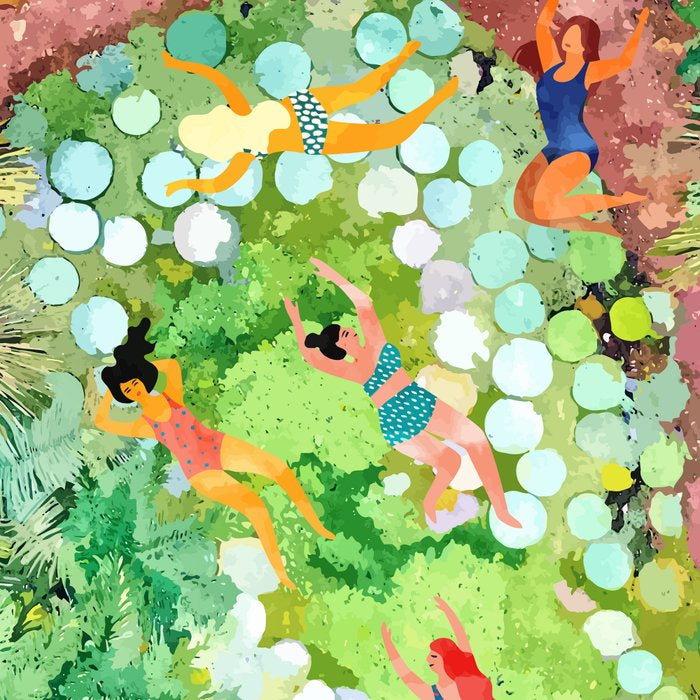 Tropical Vacay | Rainforest Jungle Botanical Lush Nature | Summer Lake People Swim | Boho Painting Coffee Mug Gallery Image 2